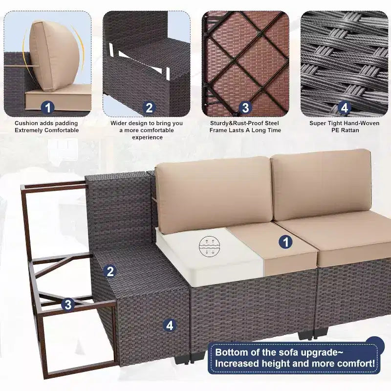 ALAULM Set di 11 Pezzi di Mobili da Giardino, Set Salotto Esterno in Rattan Intrecciato, Set Divani con Tavolo a Focolare a Propano da 43 Pollici