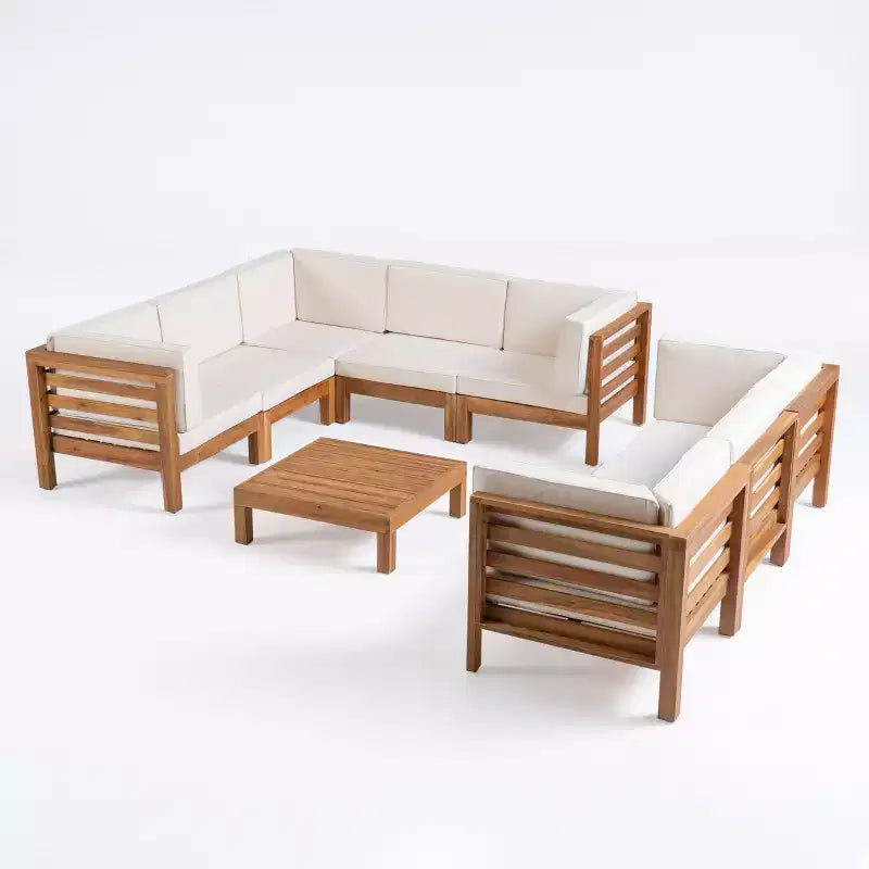 Christopher Knight Home Oana Set Divano Sezionale da Esterno a 8 Posti in Legno di Acacia con Cuscini
