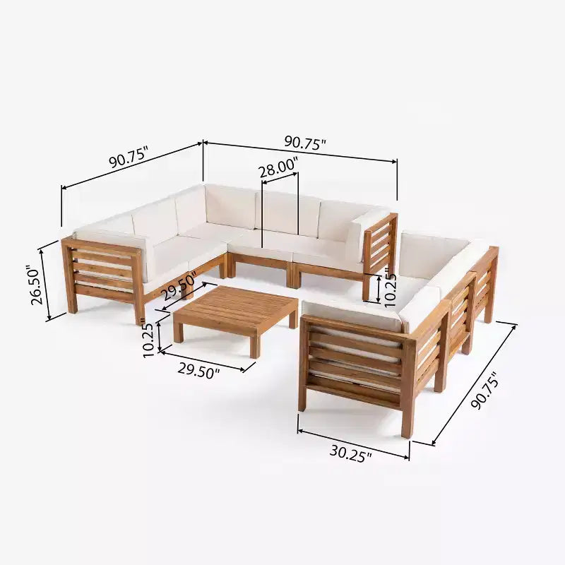 Christopher Knight Home Oana Set Divano Sezionale da Esterno a 8 Posti in Legno di Acacia con Cuscini