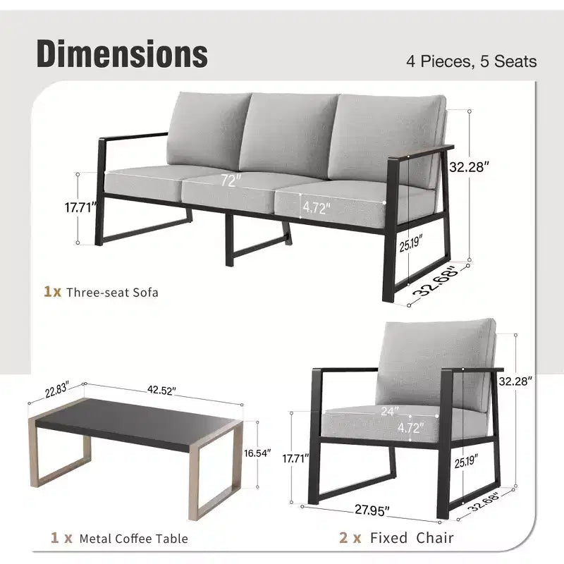 Captiva Designs Moderno Set da Salotto da Esterno con Struttura in Metallo e Tavolino da Caffè