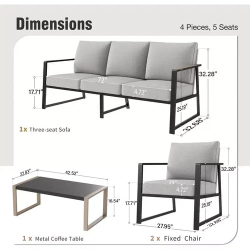 Captiva Designs Moderno Set da Salotto da Esterno con Struttura in Metallo e Tavolino da Caffè
