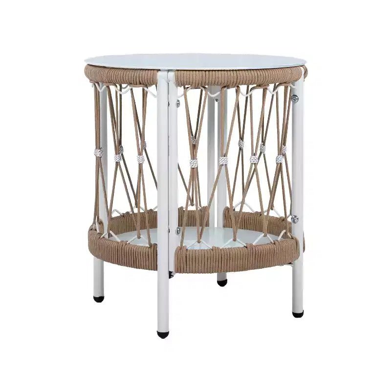 Set da salotto da esterno 3 pezzi in corda intrecciata con tavolino in vetro Christopher Knight Home Delphine Bohemian
