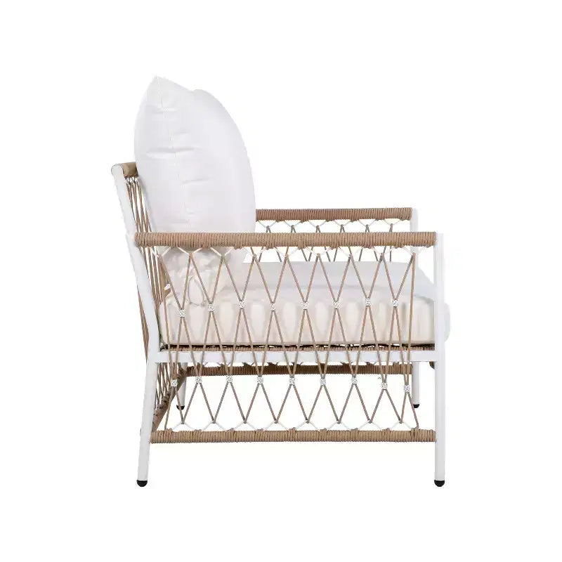 Set da salotto da esterno 3 pezzi in corda intrecciata con tavolino in vetro Christopher Knight Home Delphine Bohemian