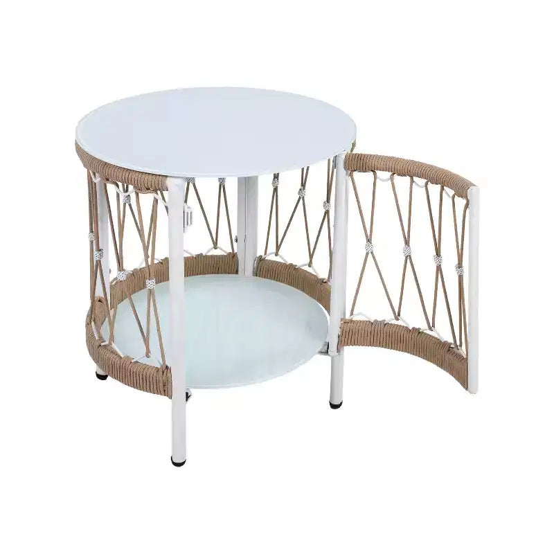 Set da salotto da esterno 3 pezzi in corda intrecciata con tavolino in vetro Christopher Knight Home Delphine Bohemian