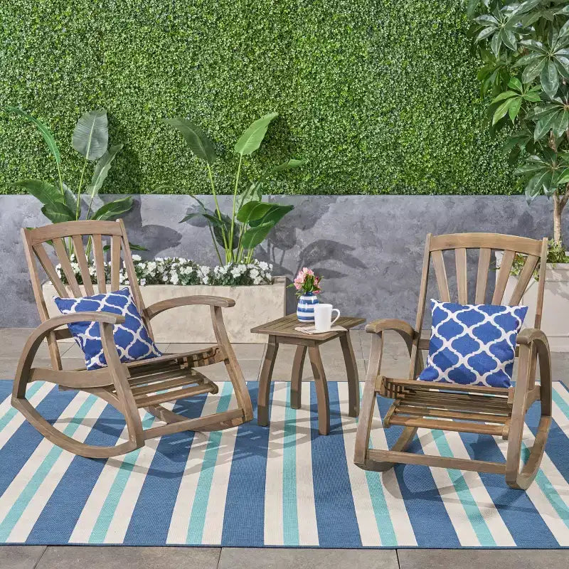 Christopher Knight Home Sunview Set da 3 Pezzi per Conversazione con Sedia a Dondolo Reclinabile in Legno di Acacia per Esterni