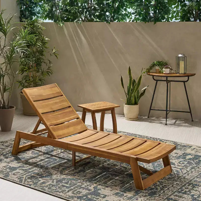 Christopher Knight Home Bruce Set Sdraio e Tavolino Regolabili da Esterno in Legno di Acacia con Design a Doghe