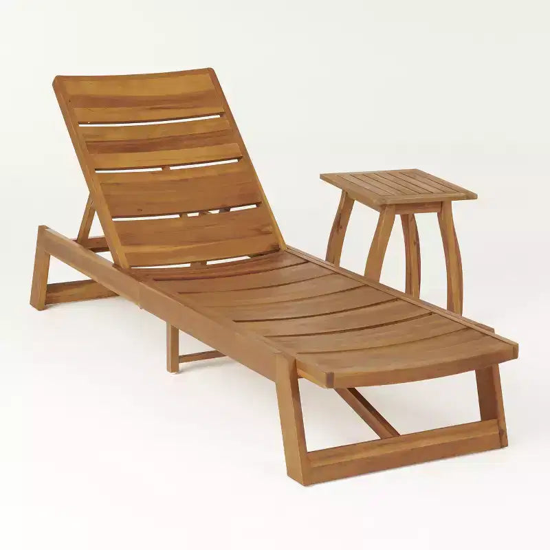 Christopher Knight Home Bruce Set Sdraio e Tavolino Regolabili da Esterno in Legno di Acacia con Design a Doghe