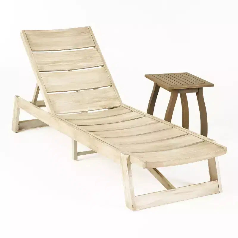 Christopher Knight Home Bruce Set Sdraio e Tavolino Regolabili da Esterno in Legno di Acacia con Design a Doghe