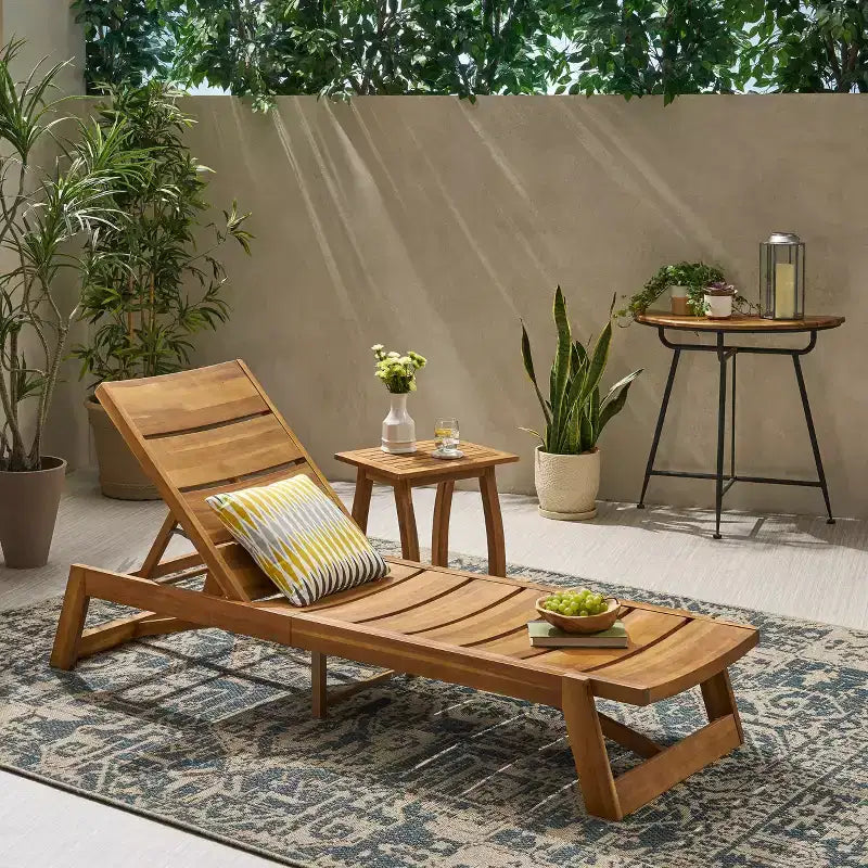 Christopher Knight Home Bruce Set Sdraio e Tavolino Regolabili da Esterno in Legno di Acacia con Design a Doghe