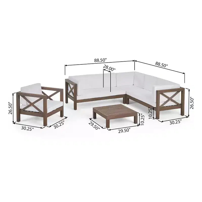 Christopher Knight Home George, set sezionale da esterno da 5 pezzi in legno di acacia con tavolino da caffè e cuscini