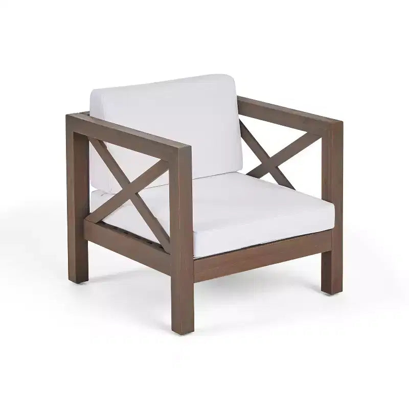 Christopher Knight Home George, set sezionale da esterno da 5 pezzi in legno di acacia con tavolino da caffè e cuscini