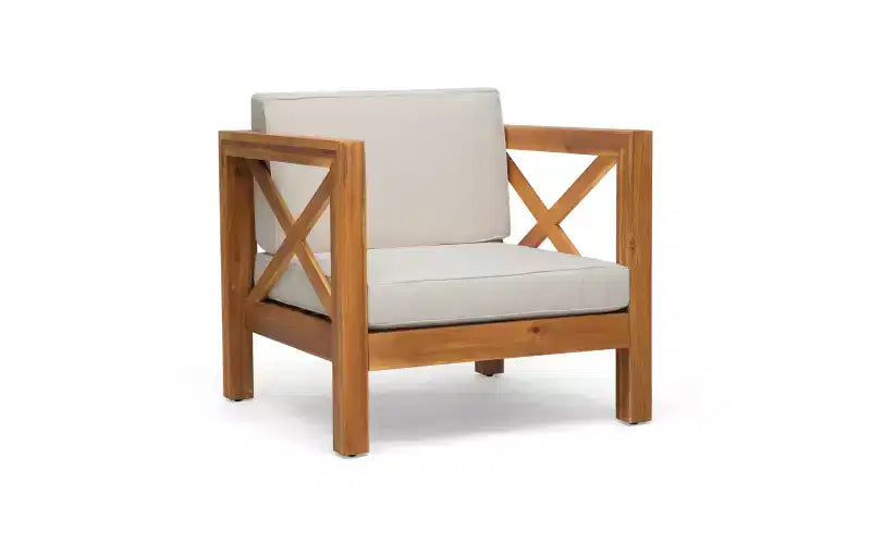 Christopher Knight Home George, set sezionale da esterno da 5 pezzi in legno di acacia con tavolino da caffè e cuscini