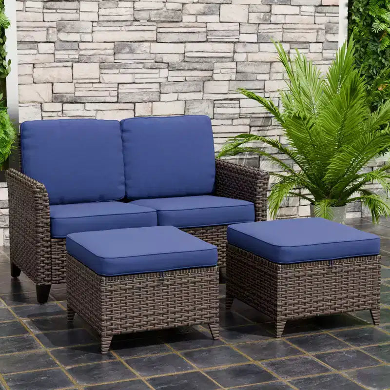 EAGLE PEAK Ocean Vista, divanetto da esterno in vimini a 3 pezzi, set divanetto conversazione in vimini variegato con pouf