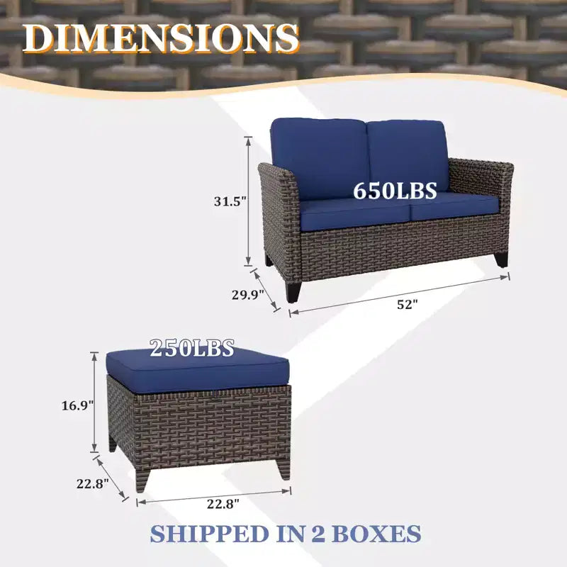 EAGLE PEAK Ocean Vista, divanetto da esterno in vimini a 3 pezzi, set divanetto conversazione in vimini variegato con pouf