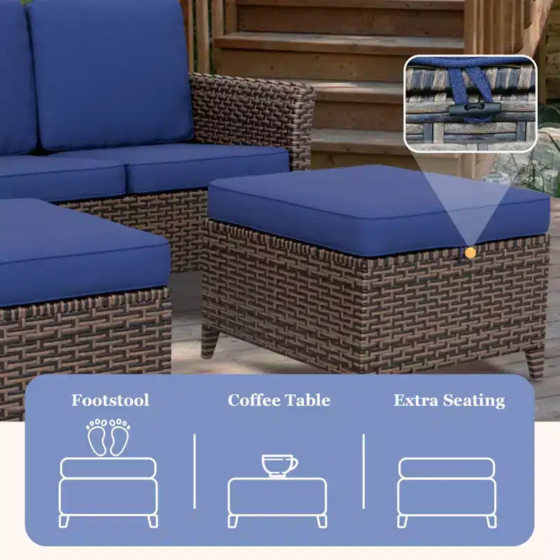 EAGLE PEAK Ocean Vista, divanetto da esterno in vimini a 3 pezzi, set divanetto conversazione in vimini variegato con pouf