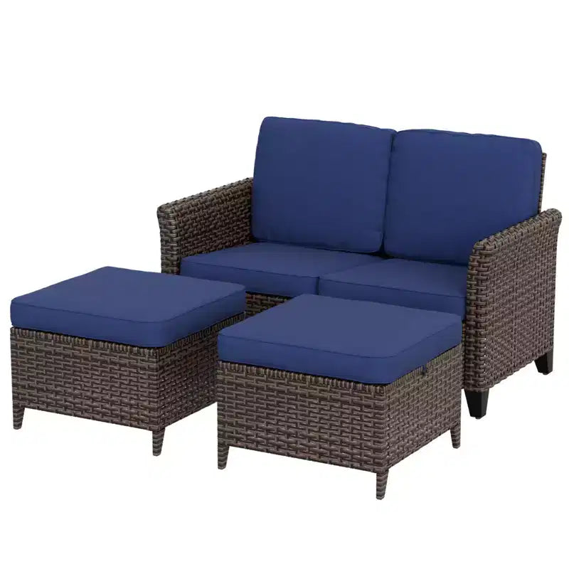 EAGLE PEAK Ocean Vista, divanetto da esterno in vimini a 3 pezzi, set divanetto conversazione in vimini variegato con pouf