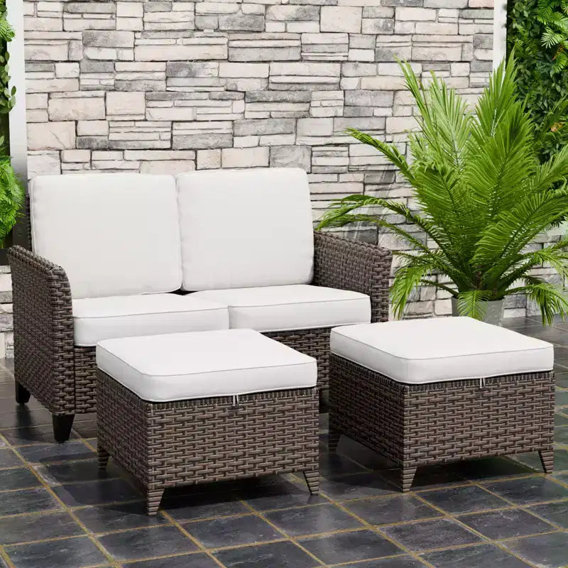 EAGLE PEAK Ocean Vista, divanetto da esterno in vimini a 3 pezzi, set divanetto conversazione in vimini variegato con pouf