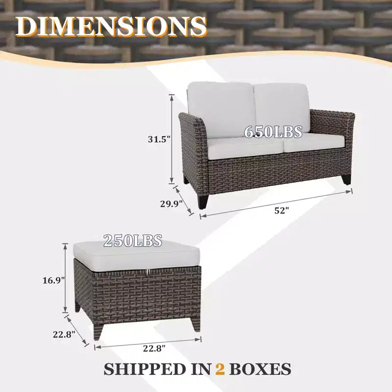 EAGLE PEAK Ocean Vista, divanetto da esterno in vimini a 3 pezzi, set divanetto conversazione in vimini variegato con pouf