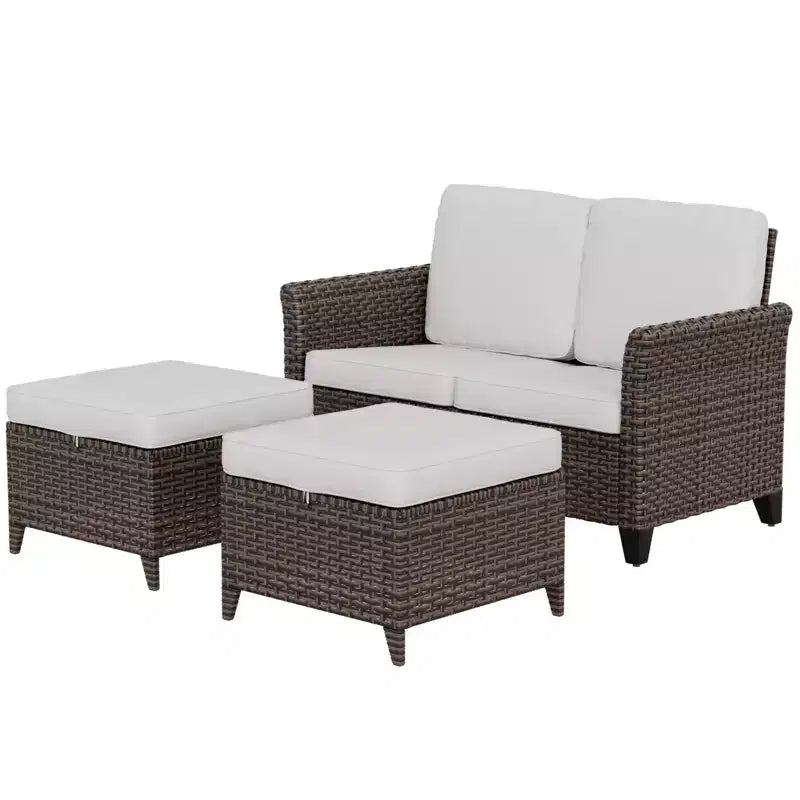 EAGLE PEAK Ocean Vista, divanetto da esterno in vimini a 3 pezzi, set divanetto conversazione in vimini variegato con pouf