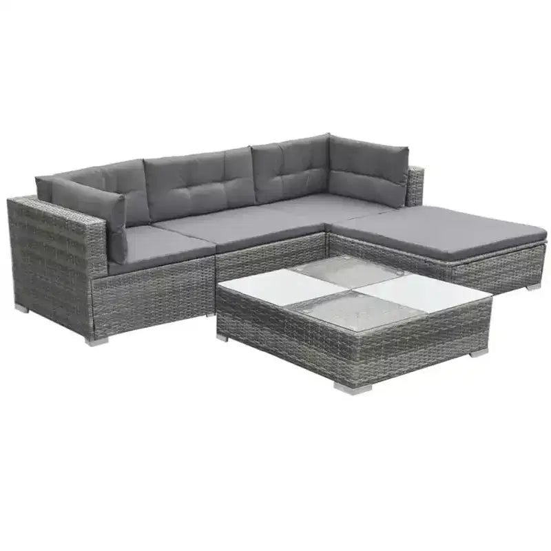 vidaXL Set Lounge da Esterno 5 Pezzi - Polyrattan, Grigio, con Cuscini, Fodere Rimovibili e Tavolino da Caffè - Perfetto per Bordo Piscina, Giardino, Cortile