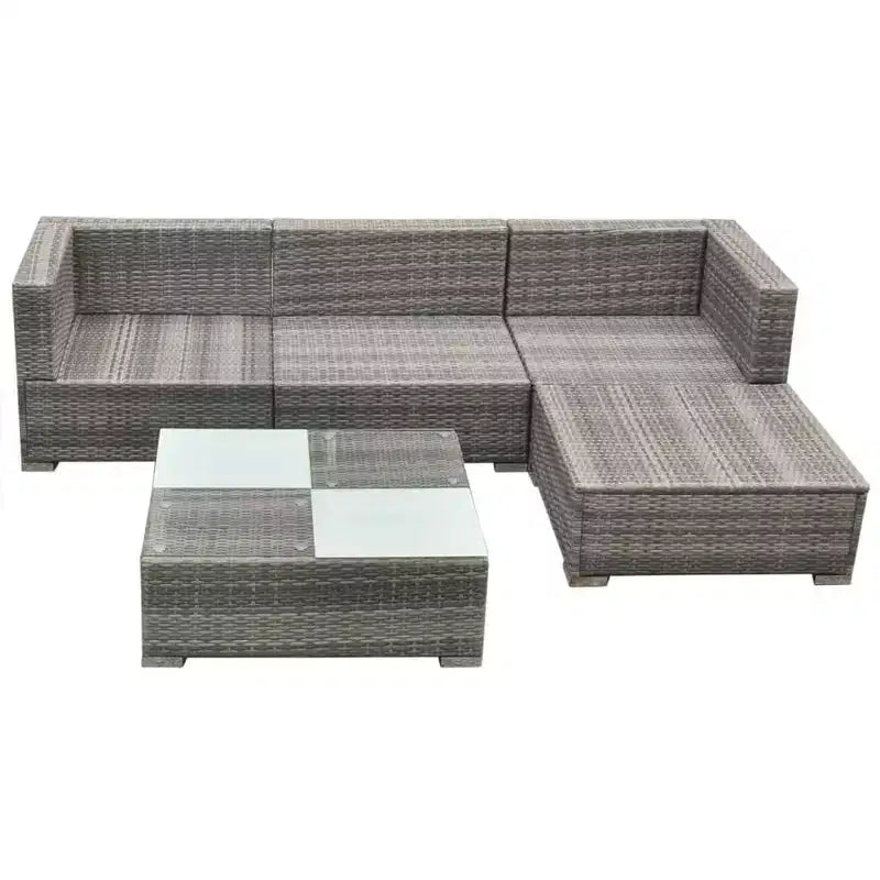vidaXL Set Lounge da Esterno 5 Pezzi - Polyrattan, Grigio, con Cuscini, Fodere Rimovibili e Tavolino da Caffè - Perfetto per Bordo Piscina, Giardino, Cortile