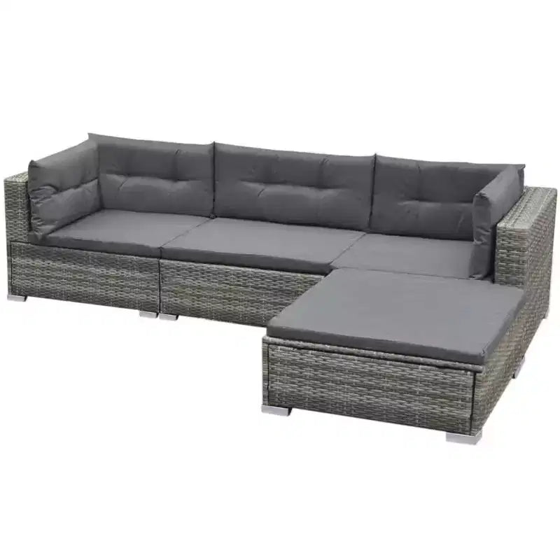 vidaXL Set Lounge da Esterno 5 Pezzi - Polyrattan, Grigio, con Cuscini, Fodere Rimovibili e Tavolino da Caffè - Perfetto per Bordo Piscina, Giardino, Cortile