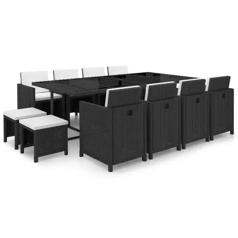 vidaXL Set da Pranzo da Giardino 13 pz con Cuscini in Polirattan Nero