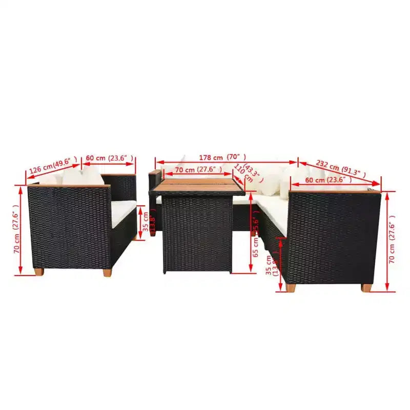 vidaXL Salotto da Giardino Set da 5 Pezzi in Polyrattan Nero e Bianco Crema
