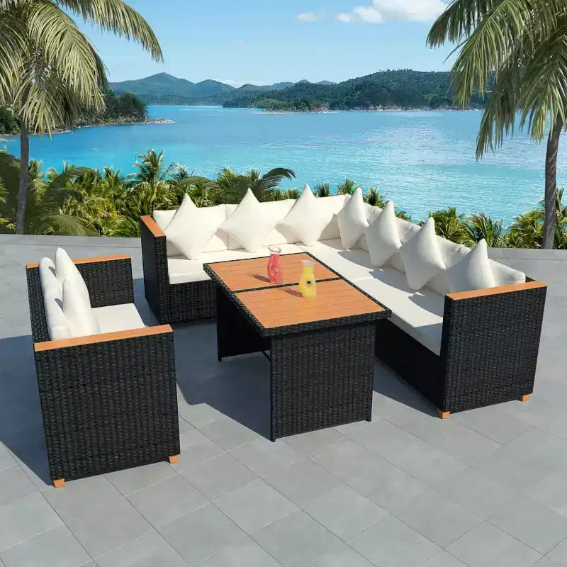 vidaXL Salotto da Giardino Set da 5 Pezzi in Polyrattan Nero e Bianco Crema