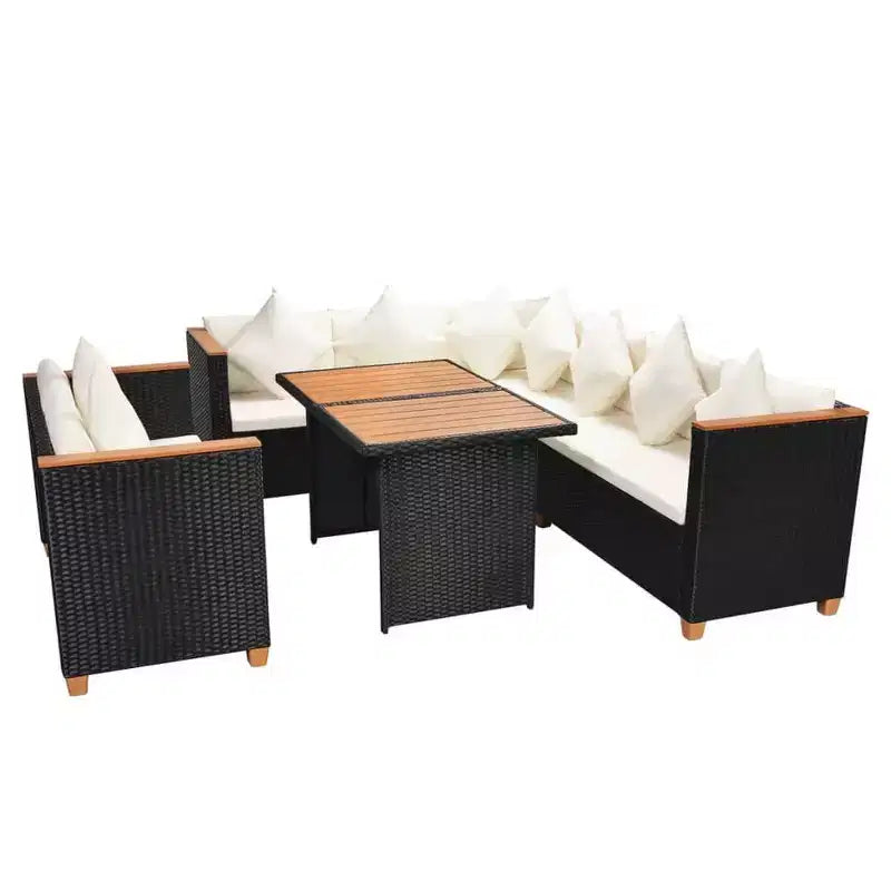 vidaXL Salotto da Giardino Set da 5 Pezzi in Polyrattan Nero e Bianco Crema