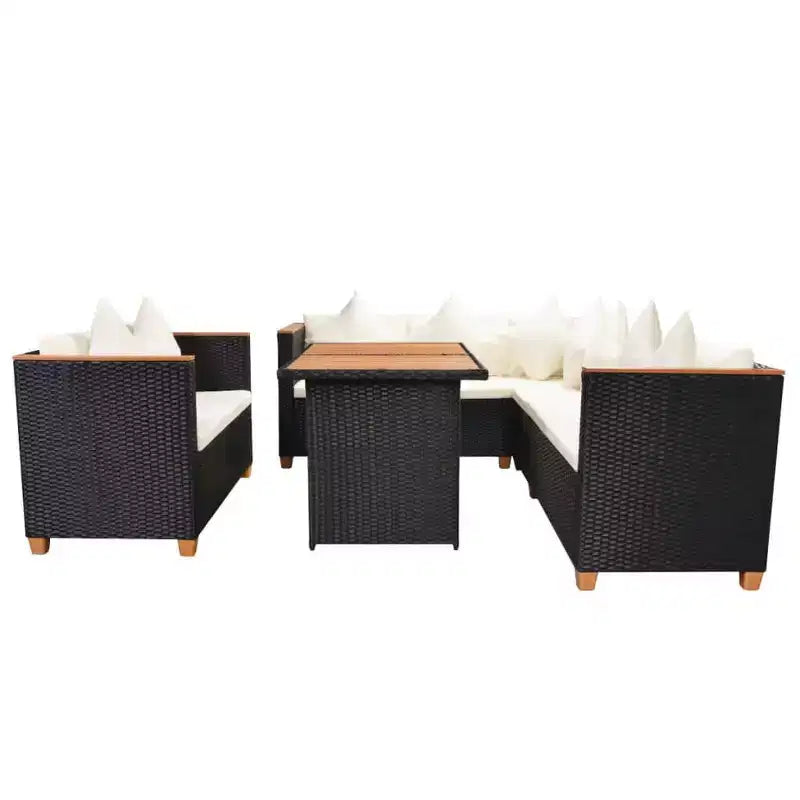 vidaXL Salotto da Giardino Set da 5 Pezzi in Polyrattan Nero e Bianco Crema