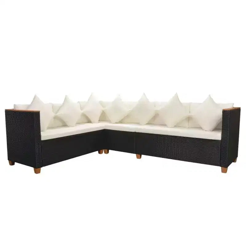 vidaXL Salotto da Giardino Set da 5 Pezzi in Polyrattan Nero e Bianco Crema