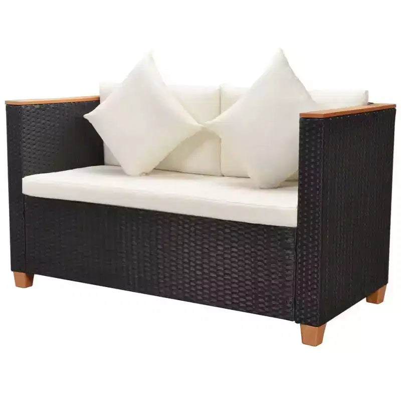 vidaXL Salotto da Giardino Set da 5 Pezzi in Polyrattan Nero e Bianco Crema