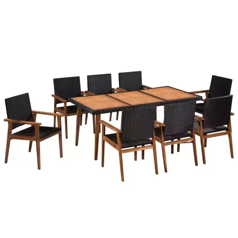 vidaXL Set da pranzo da esterno 9 pezzi in polyrattan - Nero e marrone - Include un grande tavolo da pranzo e 8 sedie - Mobili da esterno in stile retrò