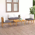 vidaXL 4-Piece Patio Lounge Set - Solid Acacia Wood Outdoor Furniture with Cushions and Coffee Table for Garden, Terrace, Patio.