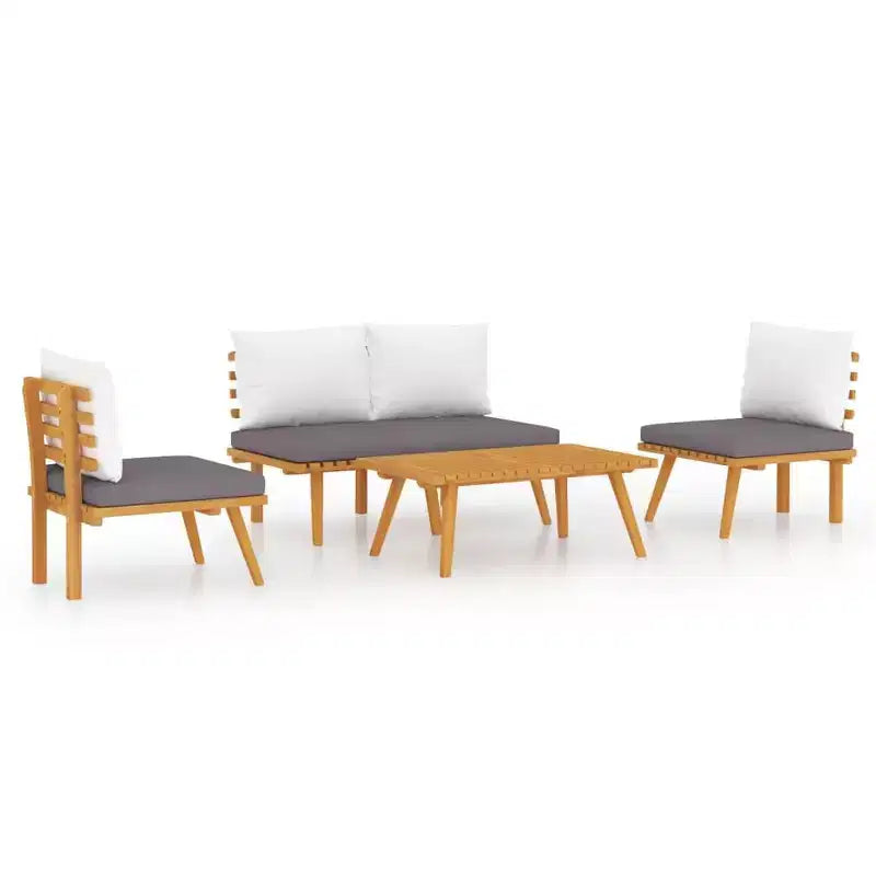 vidaXL Set Lounge da Giardino a 4 Pezzi - Mobili da Esterno in Legno Massello di Acacia con Cuscini e Tavolino da Caffè per Giardino, Terrazza, Patio.