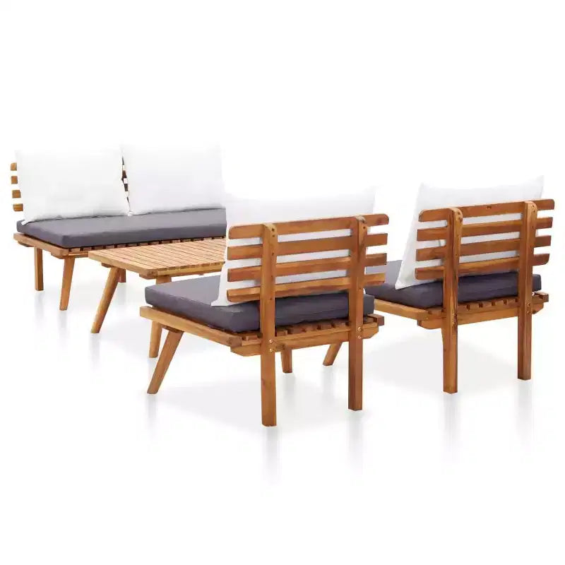 vidaXL Set Lounge da Giardino a 4 Pezzi - Mobili da Esterno in Legno Massello di Acacia con Cuscini e Tavolino da Caffè per Giardino, Terrazza, Patio.
