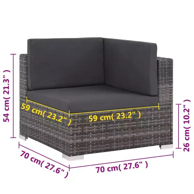 vidaXL Salotto da Giardino - Set Divano Sezionale a 6 Pezzi in Polyrattan Grigio con Tavolino e Pouf - Comoda Seduta da Esterno con Cuscini