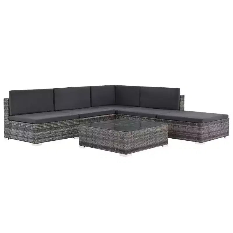 vidaXL Salotto da Giardino - Set Divano Sezionale a 6 Pezzi in Polyrattan Grigio con Tavolino e Pouf - Comoda Seduta da Esterno con Cuscini