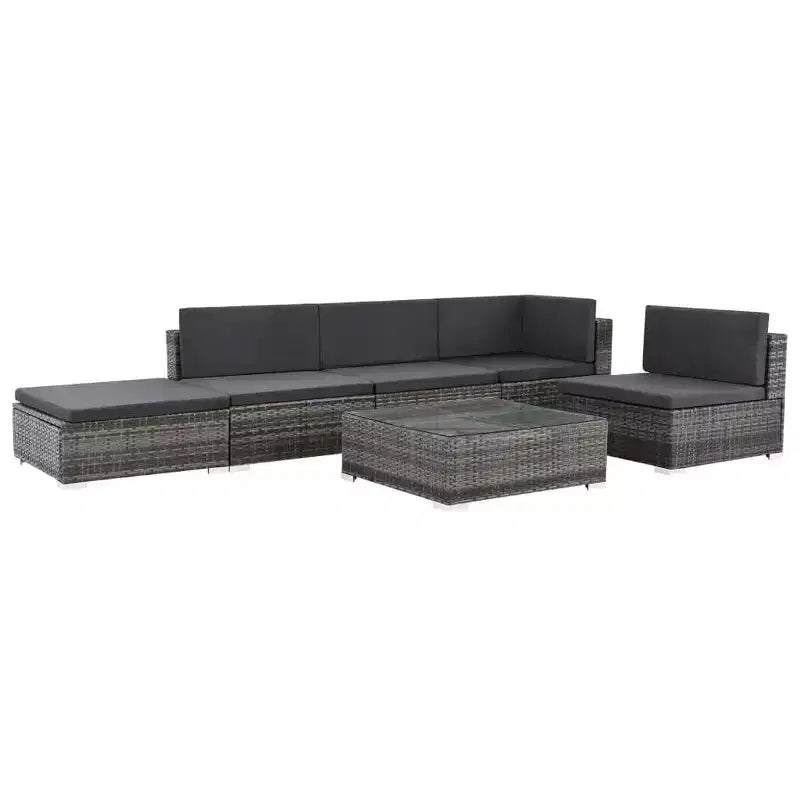 vidaXL Salotto da Giardino - Set Divano Sezionale a 6 Pezzi in Polyrattan Grigio con Tavolino e Pouf - Comoda Seduta da Esterno con Cuscini