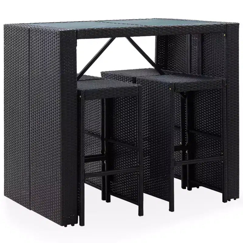 vidaXL Set Bar da Esterno 5 pz in Polirattan e Vetro Nero - Cuscini Comodi Inclusi - Facile da Montare - Adatto per Uso Esterno