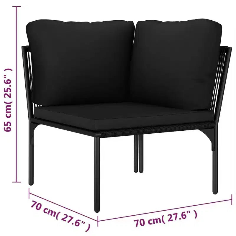 vidaXL Set da Salotto da Esterno a 6 Pezzi con Cuscini - Set di Mobili Modulari Neri in PVC con Telaio in Acciaio - Ideale per Giardino, Patio e Spazi Esterni