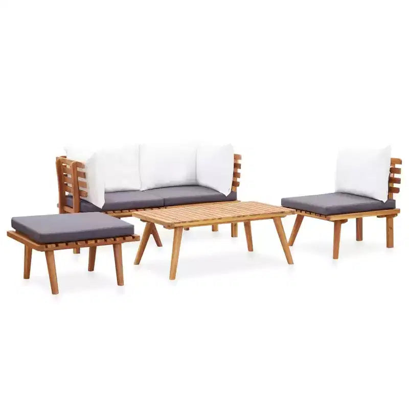vidaXL Set Lounge da Giardino 5 Pezzi - Legno Massello di Acacia - Cuscini Sfoderabili e Lavabili - Da Assemblare - Perfetto per Giardino, Terrazza o Patio