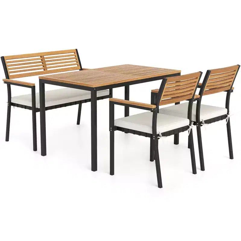 Set di mobili da giardino Costway 4 pezzi con legno di acacia e struttura in metallo, ombrellone, 1 tavolo
