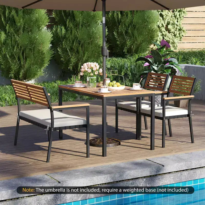 Set di mobili da giardino Costway 4 pezzi con legno di acacia e struttura in metallo, ombrellone, 1 tavolo