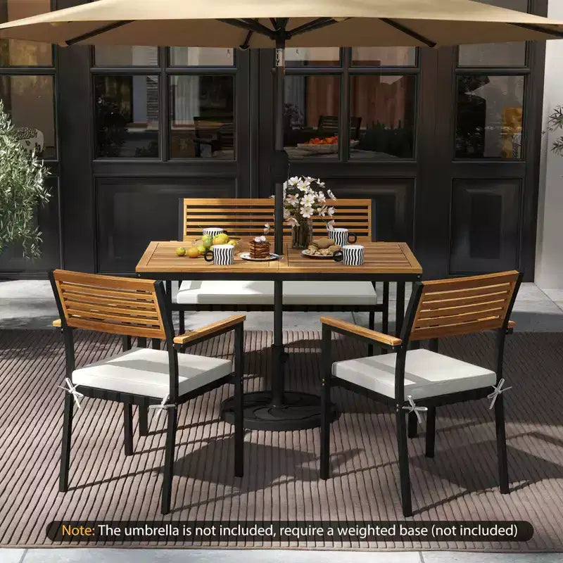 Set di mobili da giardino Costway 4 pezzi con legno di acacia e struttura in metallo, ombrellone, 1 tavolo