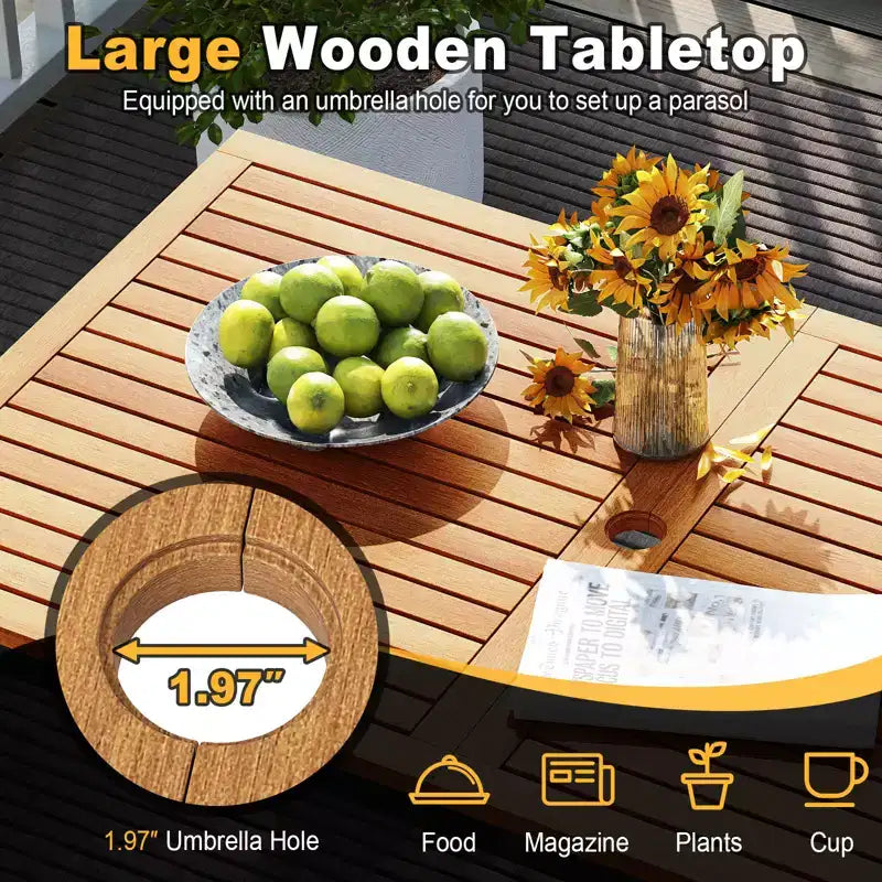 Set di mobili da giardino Costway 4 pezzi con legno di acacia e struttura in metallo, ombrellone, 1 tavolo