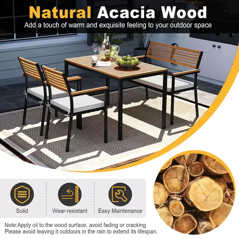 Set di mobili da giardino Costway 4 pezzi con legno di acacia e struttura in metallo, ombrellone, 1 tavolo