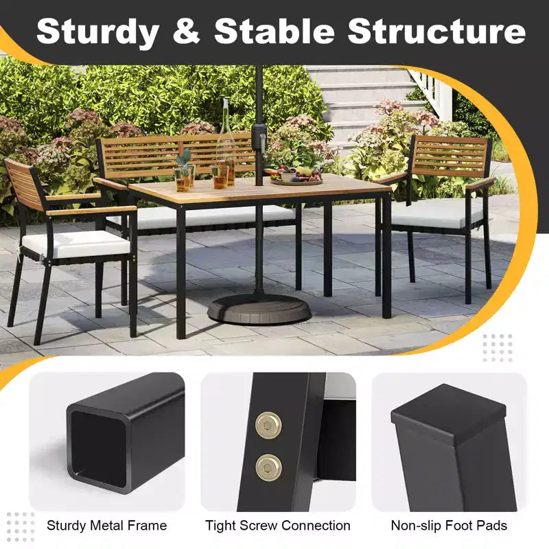 Set di mobili da giardino Costway 4 pezzi con legno di acacia e struttura in metallo, ombrellone, 1 tavolo