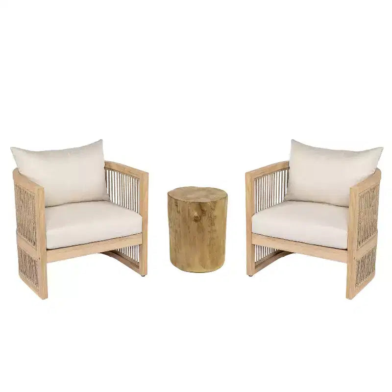 Christopher Knight Home Capheny Salotto da esterno boho 3 pezzi in legno di acacia e corda intrecciata con tavolino laterale in cemento leggero